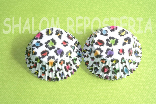 * Capacillos Blancos Leopardo Arcoiris Cupcake Fondant*