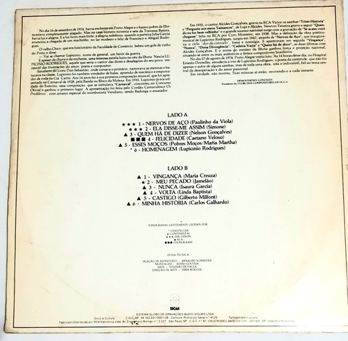 Lp Vinil Homenagem À Lupicinio Rodrigues 1978 (Usado)