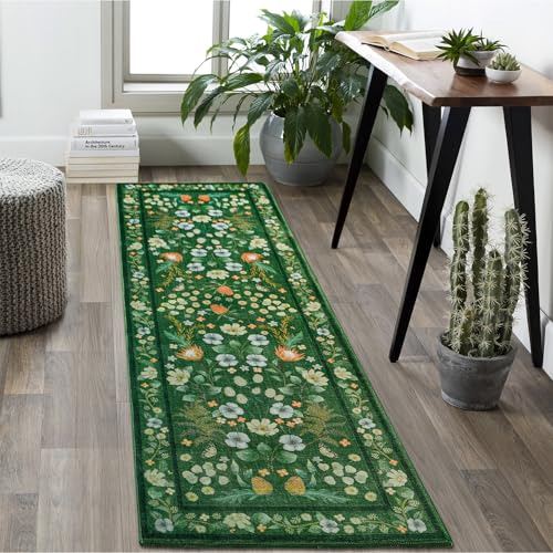 Alfombra De Pasillo Lavable Bohemia Color Verde 2x6