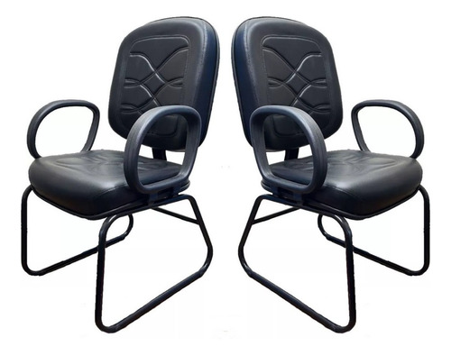 Kit C/ Duas 2 Cadeiras Fixa Diretor Escritório Curvim Preto Material do estofamento Couro sintético