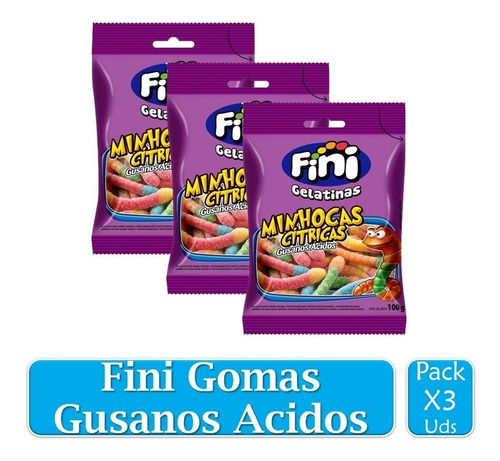 Fini Gomas Gusanos Acidos 80gr Bolsa X 3 Uds