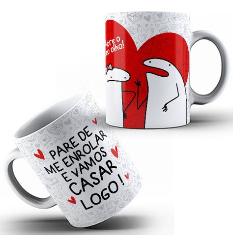 Caneca Porcelana Flork Pare De Enrolar Vamos Casar E Caixa