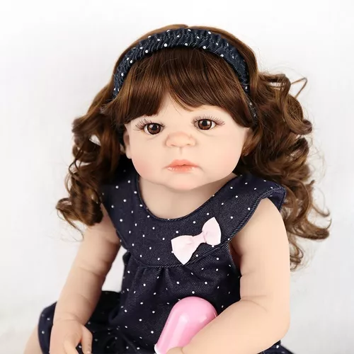 Bebê Boneca Reborn Realista Corpo Todo Silicone Pode Molhar Menina Maria 55  cm