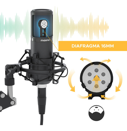 4x Microfone Cond. Maono Au-pm320s C/ Suporte E Filtro Pop