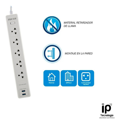Supresor De Pico Forza 220v 1540w Fsp-512usbw 5 Tomas 2 Usb