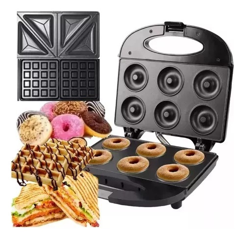 Maquina De Donas 3 En 1 Waflera Sandwichera De 850w