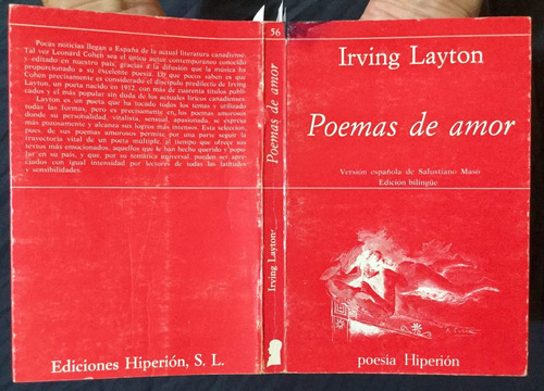 Irving Layton. Poemas De Amor. Bilingüe 