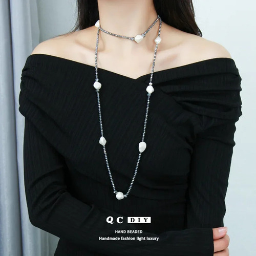 Fe Collar Largo De Perlas Y Cuentas De Cristal For Mujer