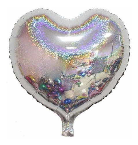 Globo Corazon Hologramada 45cm Cotillon Cumpleaños Eventos