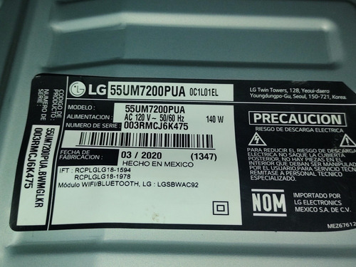 Fuente De Pantalla Smarr Lg Mod 55um7200pua (Usado)