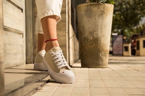 Imagen 4 de 10 de Zapatillas Urbanas Plataforma Mujer Natural Lona Dama