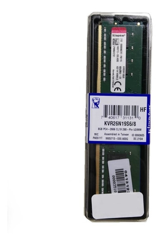 Memoria Kingston Ddr4 8gb 2666mhz Dimm Kvr26n19s6/8