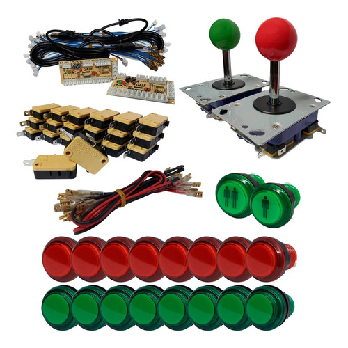 Kit Arcade 2 Player Botones Transparentes Led Rojo Verde