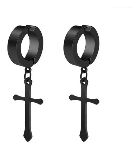 Arito Negro Dije Cruz Piercing Aros A Presion Unisex X 2