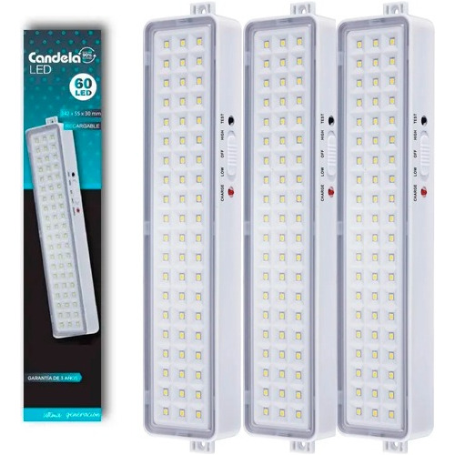 3 Luces De Emergencia Led 60 Led Con Batería Recargable 4w