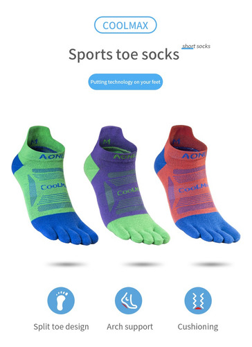 Medias 5 Dedos Corte Bajo Coolmax Running Aonijie Pack X3 Varios M (39-42)