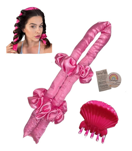 Ondas Sin Calor Rizador Manual Rizos Y Brocha Pelo Regalo Rosa Chicle