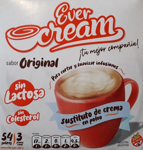 Imagen 4 de 5 de Crema Para Café Té Ever Cream 54s En Polvo Sin Lactosa Tacc