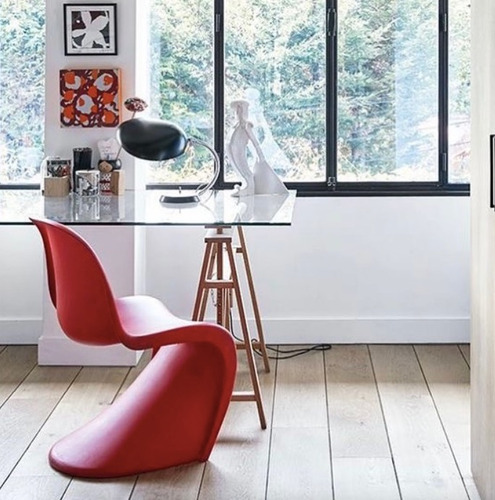 Silla Moderna Para Comedor Estilo Panton Juego De 2 Estructura de la silla Rojo Diseño de la tela Liso