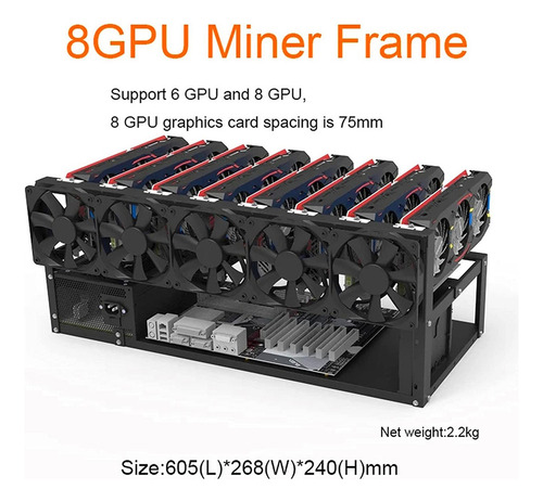 A 6/8 Gpu Minería Rig Marco Rack Gpu Tarjeta Caso Miner
