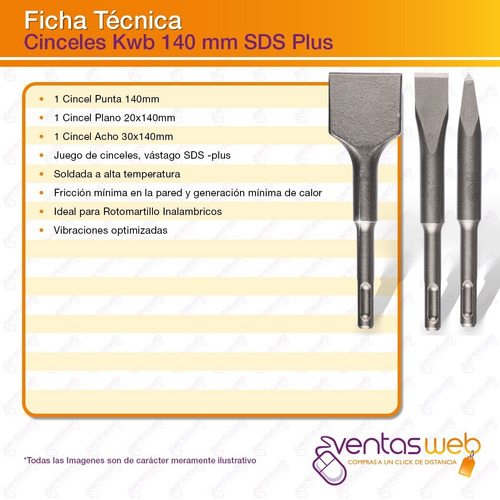 Imagen 4 de 5 de Cinceles Y Punta Kwb Sds Plus 3 Pzs Para Rotomartillo