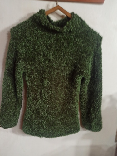 Sweater Pelo Mono Verde Manga Larga Cuello Media Polera Sivi