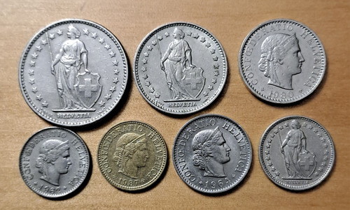 Suiza X 7 Monedas Incluye 1 Y 2 Francos 1968. Usadas!!! (Usado)