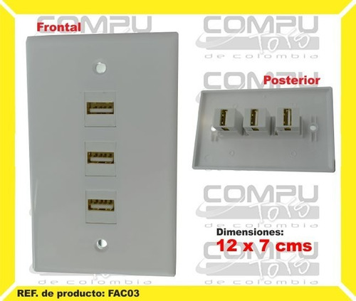 Toma Pared Con Usb X3 (faceplate) Ref: Fac03 Computoys Sas