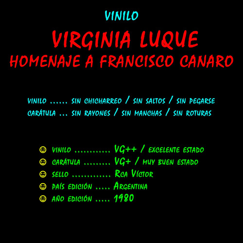 ¬¬ Vinilo Virginia Luque / Homenaje A Canaro Zp Tango (Usado)