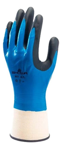 Guantes Showa 377 Con Recubrimiento De Nitrilo Azul Packx6
