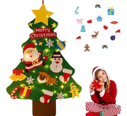 Árbol Navidad Bricolaje Fieltro Niños Juguete Con Led Luz 