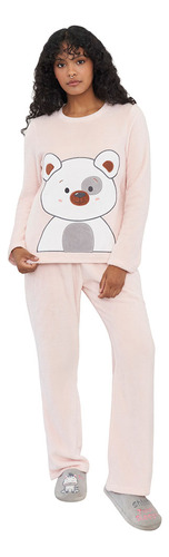 Pijama Mujer Polar Diseño Rosado Perro Corona