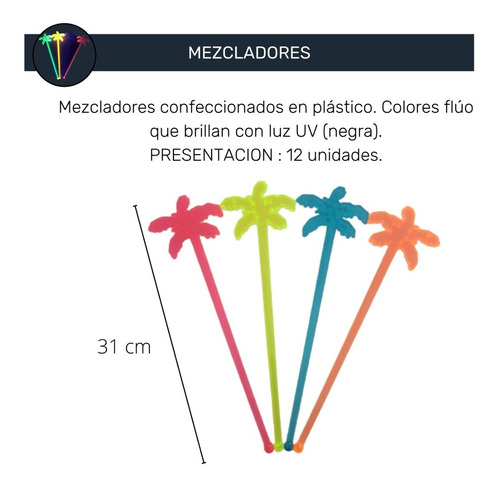 Imagen 4 de 10 de Mezcladores Flúo X 12 Revolvedor Agitador Pinches Tragos