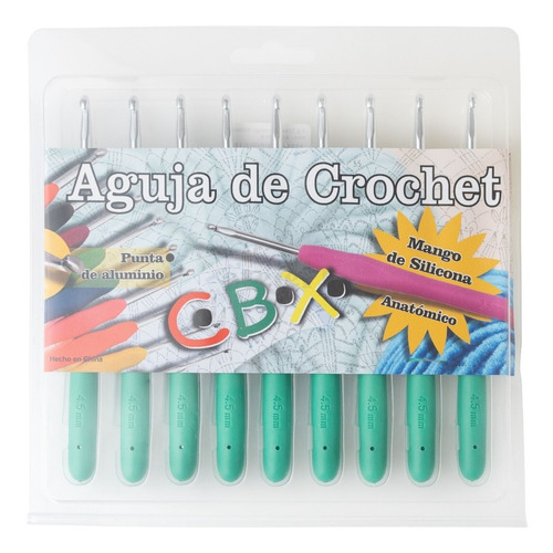 Agujas Crochet Mango Siliconado Cbx N° 4,5 X Pack 9 Unidades