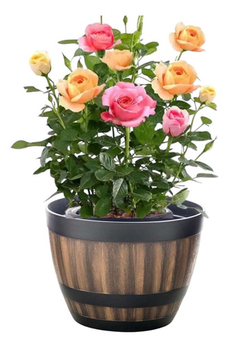 4 Maceteros Barril Simulación Madera 4l C/ Agujero 22.8×17cm