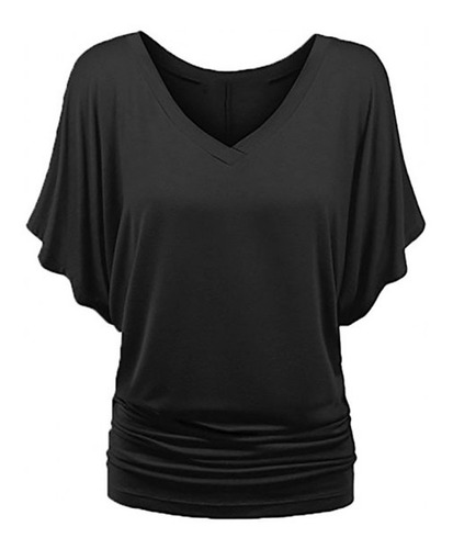 Blusa Manga Murciélago Manga Corta Lisa V-n 6661