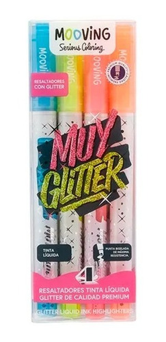 Resaltador Glitter Coloring Set X4 3051604 Mooving 