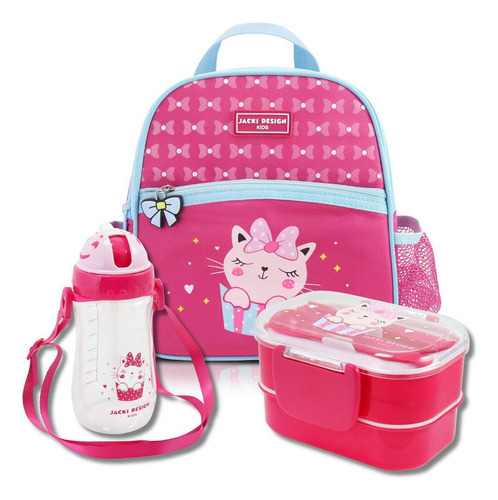 Lancheira Térmica Infantil Zoo + Kit Lanche Marmita Cor Pink