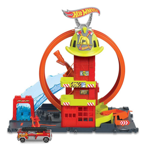 Hot Wheels City Pista De Juguete Súper Estación De Bomberos Color Multicolor