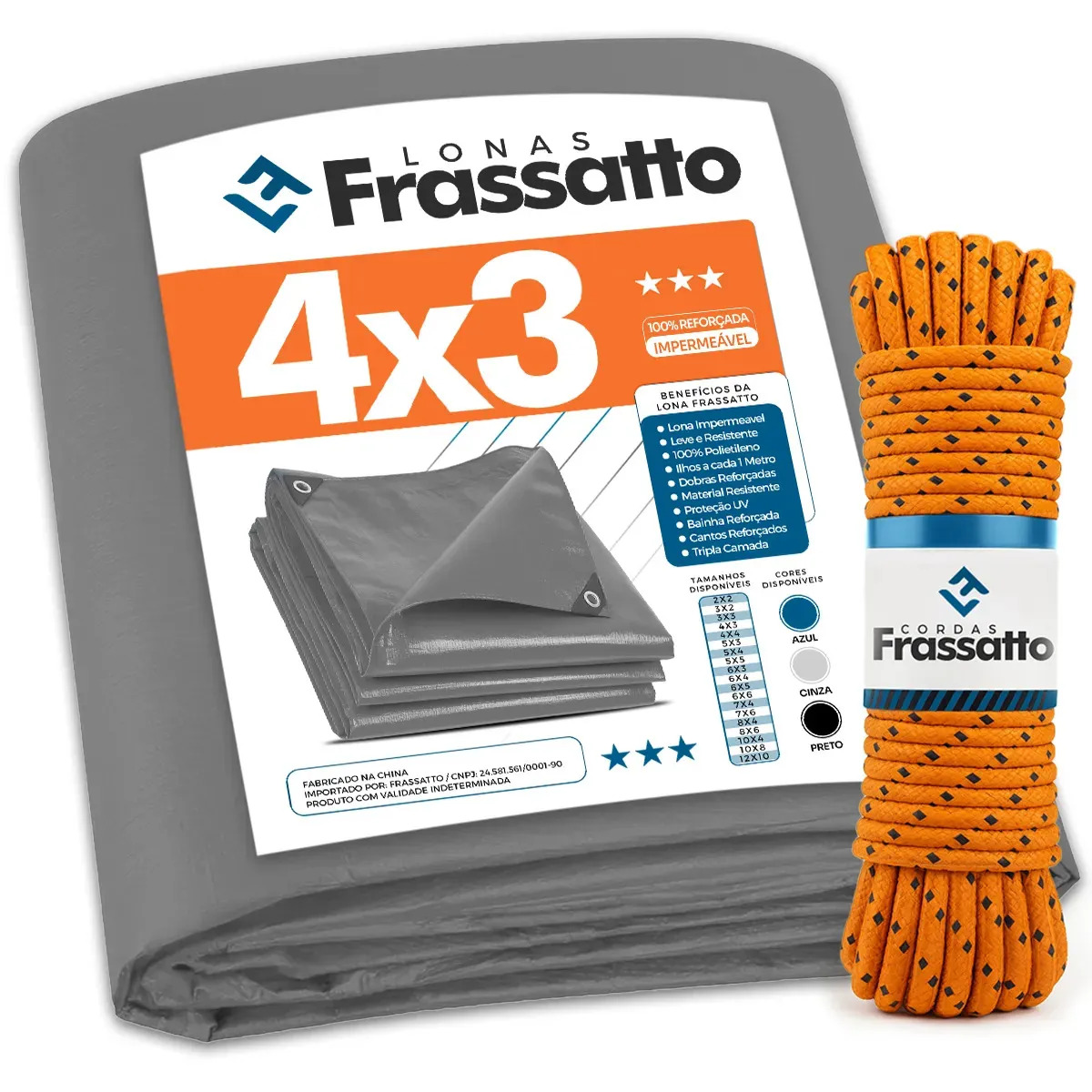 Lona Impermeavel 4x3 Ou 3x4 Cinza Reforçada Multiuso Cobertura Piscina Telhado Barraca Camping Proteção Uv Com Ilhós Fras