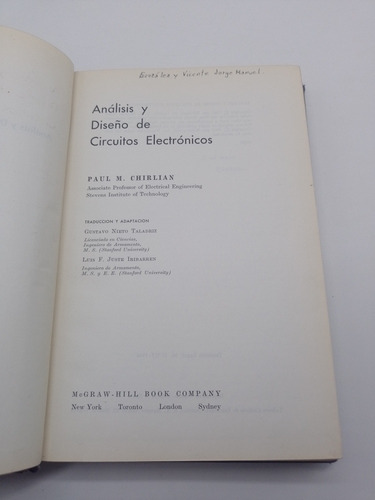 Análisis Y Diseño De Circuitos Electrónicos Chirlian (Usado)