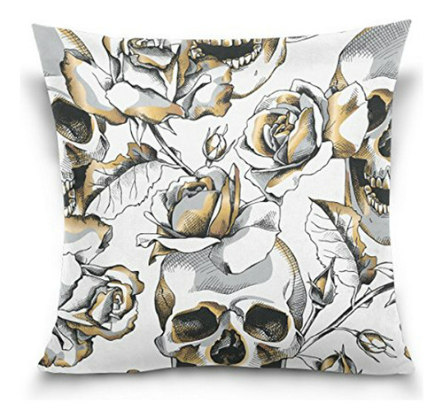 Funda Almohada Halloween Calavera Oro - 16 X16 