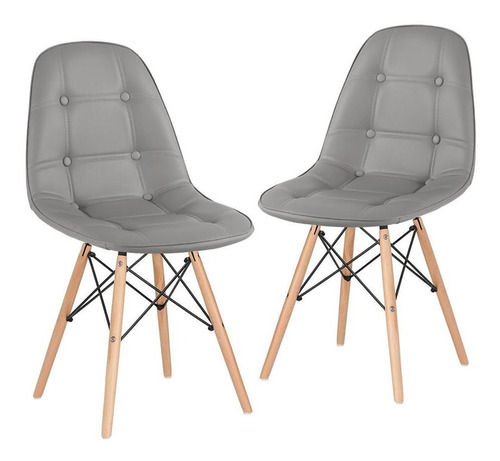 2 Cadeiras Estofadas Jantar Capitonê Eames Botonê Cores Cor do assento Cinza