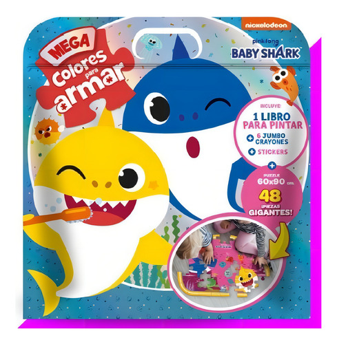 Mega Colores Para Armar Baby Shark Libro Crayones Sticker Y
