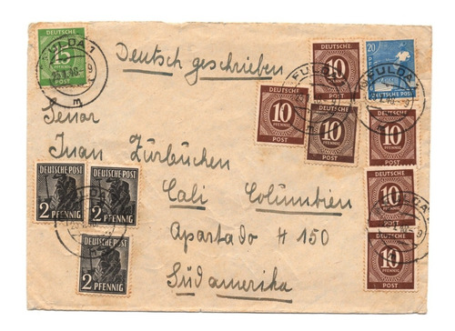 Sobre De Correo De Fulda Alemania A Cali 1948