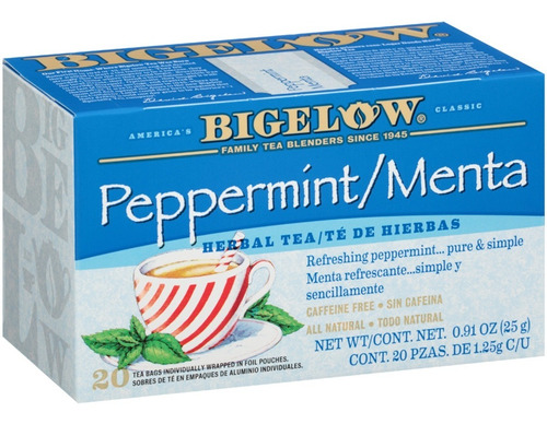 Té Bigelow Peppermint Menta Gourmet Sin Cafeína 20 Tea Bags