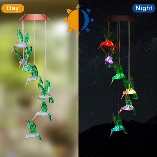 Carillones De Viento Solares Impermeables Con Luz Led Decora Campanas De Viento Colibrí