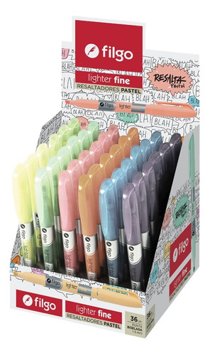 Resaltador Filgo Lighter Fine Pastel Exhibidor X 36 Unidades