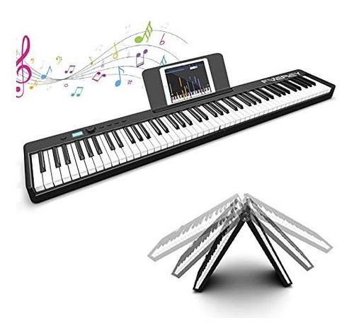 Fverey Teclado De Piano Digital Plegable De 88 Teclas, Tecla Color Black