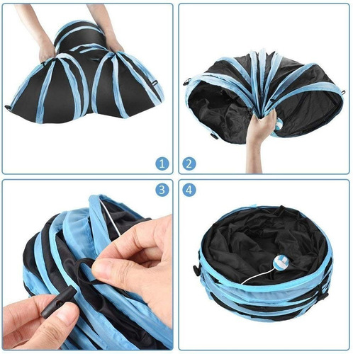 Túnel dobrável para gatos Pubamall - 3 saídas (cores), cor preto/azul